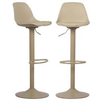 Set de 2 taburetes de bar regulables con imitación cuero color pardo, altura ajustable y reposapiés