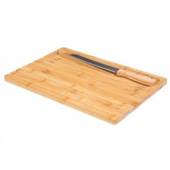 Set de Plancha para Pan de Bambú con Cuchillo y Pinza, 40 cm Natural