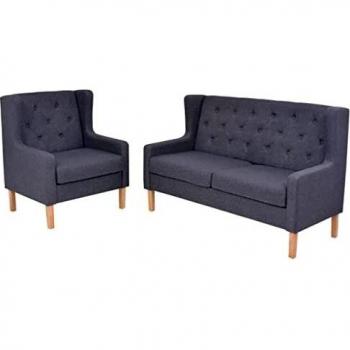 vidaXL Set Sofás 2 Piezas Tela Gris Asiento Sillón Taburete Banquillo Banca