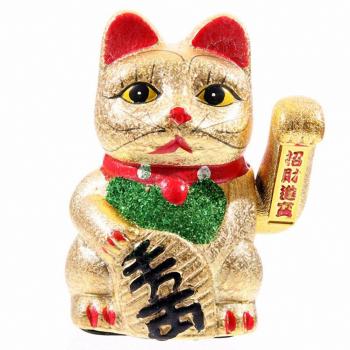 Maneki Neko Gatto che Saluta portafortuna Occhi Aperti da 17 cm