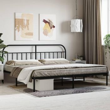 Metal Bed Frame without Mattress with Headboard Black 193x203cm