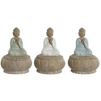 Figura Decorativa Home ESPRIT Blanco Verde Turquesa Oriental 11 x 11 x 15 cm (3 Unidades)