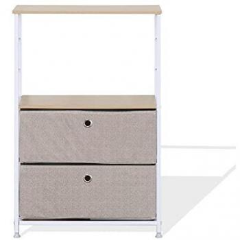 Gabinete de almacenamiento Rebecca Mobili con 1 estante, 2 cajones de metal y tela, en colores blanco y beige