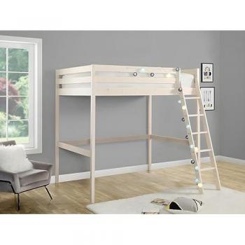 Cama alta GEDEON II - 140 x 190 cm - Pino macizo blanco + colchón