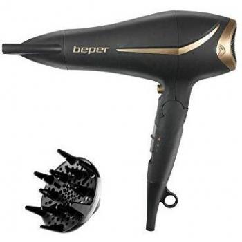 Secador de Pelo Beper 40.404 Soft Touch para Viajes, Color Negro y Dorado, Potencia 2200W