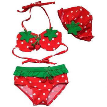 Moda bebé chicas Bikini Tankini traje de baño establece patrón de fresa Backless sin mangas superior inferior Split traje de baño trajes de baño con sombrero Talla XXL