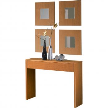 Mueble Recibidor Consola Lupe con 4 Espejos y 1 Cajón en Color Cerezo 100x76x30 cm