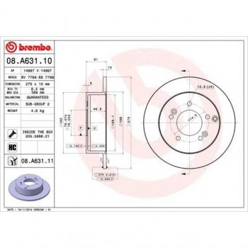 Discos de Freno Brembo Barnizados para Eje Trasero 08.A631.11