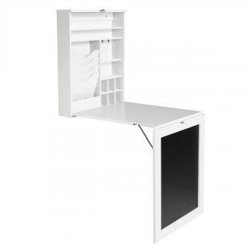 Mesa Compacta Plegable Montada a la Pared Escritorio para Ordenador Convertible con Pizarra Repisa Regulable Blanco 87 x 60 x 150 cm