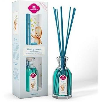 CRISTALINAS. Ambientador Mikado Clásico. Difusor con Varillas de ratán. Formula sin Alcohol. Máxima duración, más de 16 semanas. 180ml de Capacidad. Aroma Bebé y Colonia