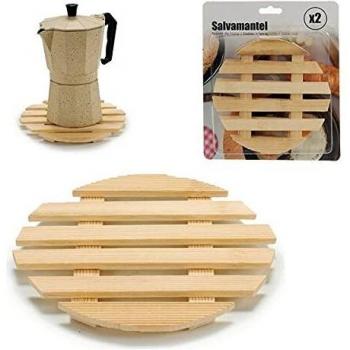 Bigbuy Home S3605837 Salvamantel Bambú Redondo, 17 x 1 cm, 2 Unidades