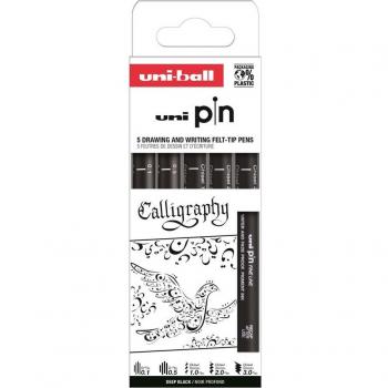 Rotuladores Calibrados Uni Pin Caligrafía - Pack de 5 piezas (0.1, 0.5, chisel 1.0, chisel 2.0 y chisel 3.0) -