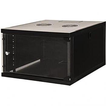Armario Rack 19 de Pared 6U, Dimensiones: 350x540x600 mm, Color Negro con Puerta de Vidrio