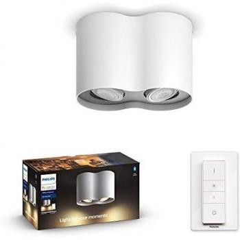 Foco Philips Hue Pillar Ambiance Blanco LED 2 luces GU10 10W, Control remoto y Dimmer