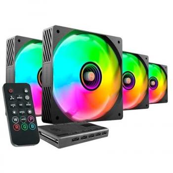 Kit de 4 Ventiladores ARGB 120mm Ultrasilenciosos con Mando a Distancia y Hub, Negro
