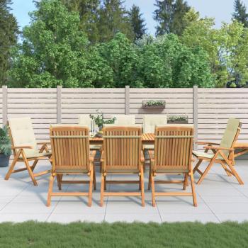 Reclining Garden Chairs Set with Cushions - 8 pcs Solid Teak Wood