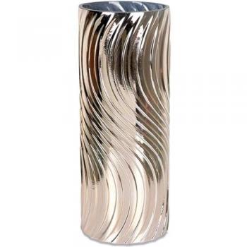 Jarrón de Cristal Dorado Tallado con Ondas de 35cm - Centro Decorativo Elegante