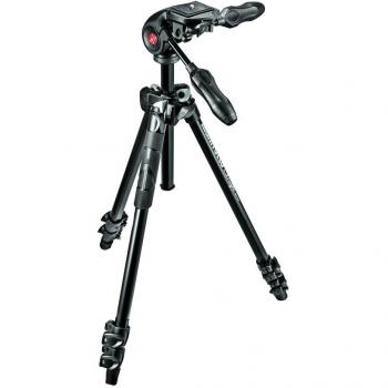 Manfrotto 290 Light - Kit trípode de 3 secciones y rótula 3 Way plegable, aluminio