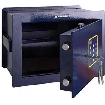 Arregui 15000WB-S2 Caja fuerte de empotrar electronica, fondo regulable, 10L-16L, doble sistema de apertura, 340x245x200-300mm, Azul