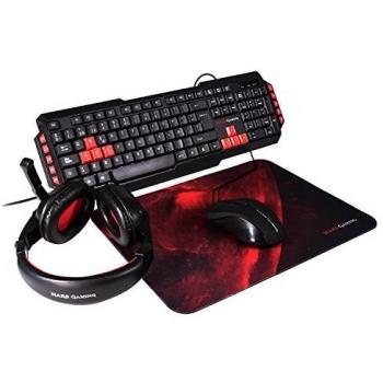 MARSGAMING Mars Gaming MRCP1, Pack 4en1 Teclado,Cascos, Ratón 2800DPI y Alfombrilla 35x25cm