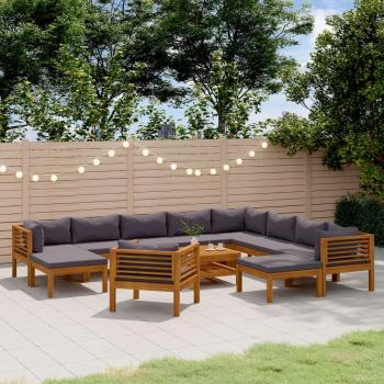 Set de Muebles de Jardín 12 Piezas con Cojines de Madera Maciza de Acacia