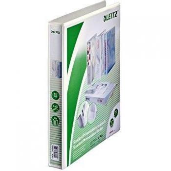 Carpeta de anillas de presentación LEITZ A4+ extra ancho 44 mm, 4 anillas en D, blanca