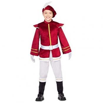Disfraz de Paje Granate para Niño con Gorro, Casaca, Cinturón y Polainas Talla 5-6 Años