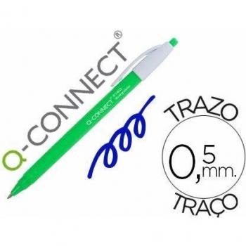 Boligrafo qconnect retractil kf14625 biodegradable verde tinta azul
