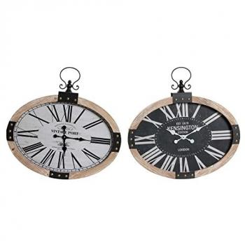 Reloj de Pared DKD Home Decor RE-180395 Ovalado 58 x 6,5 x 58 cm Negro Beige Hierro Madera MDF (2 Unidades)