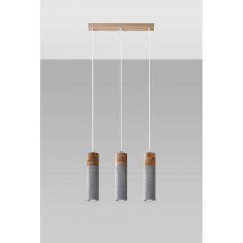 Lámpara colgante Zane 3 gris con acabado en madera y hormigón, incluye 3 bombillas LED