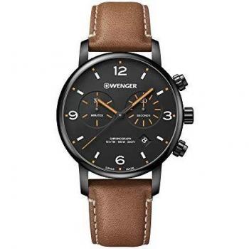 Reloj Wenger Urban Metropolitan Cronógrafo Suizo 44mm con Correa de Cuero y Resistencia al Agua 10 ATM