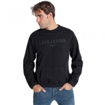Sudadera Lois Jeans para hombre XXL, Algodón, Manga larga, Bordado 3D en puños y bajo, Color negro