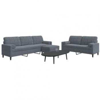 Sofá 3 piezas con almohadas y refuerzos de terciopelo gris oscuro, cómodo, incluye sillón de TV, ideal para descanso