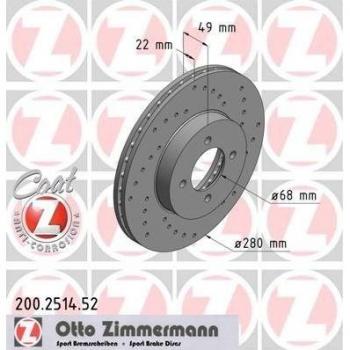 Disco de Freno Ventilado Perforado ZIMMERMANN SPORT COAT 200.2514.52