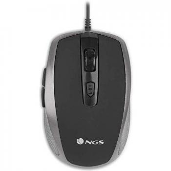 Ratón Óptico NGS Tick Silver con Cable USB, 800/1600dpi, 6 Botones, Diseño Ergonómico para Diestros en Color Plateado y Negro