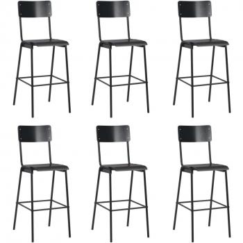 Taburetes de cocina 6 uds madera contrachapada y acero negro