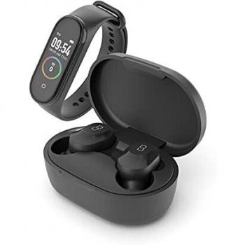 Ledwood Pack Kepler Auriculares True Wireless y Pulsera de Actividad, Negro o Blanco