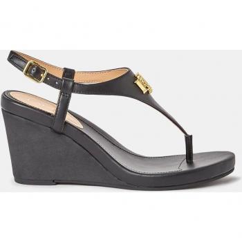 Sandalias de cuña Jeannie de mujer en piel con tiras finas en forma de T y logotipo