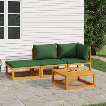 4-Piece Solid Wood Garden Lounge Set with Green Cushions