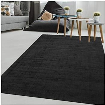Alfombra Rectangular Moderna NEO UNI Negra Sintética 140x200 cm