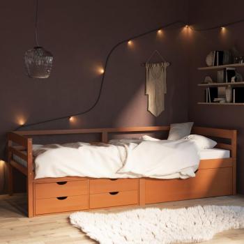 Cama Crossbed con cajones de madera de pino gris oscuro 90x200 cm y armario de madera de pino marrón miel 90x200 cm Vidaxl Marrón