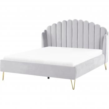 Cama Matrimonial de Terciopelo Gris con Cabecero Retro y Estructura de Metal 160x200 cm Ambillou