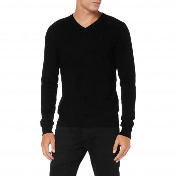 Trussardi Jeans V Neck Ribs Slim Fit Viscose N Jersey, Negro