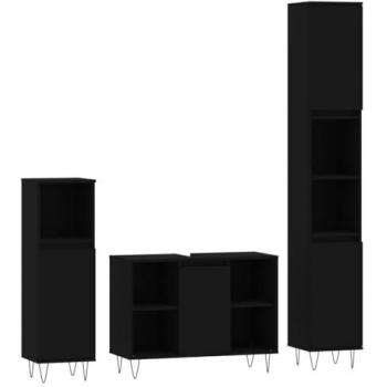 Juego de muebles de baño 3 piezas madera contrachapada negra