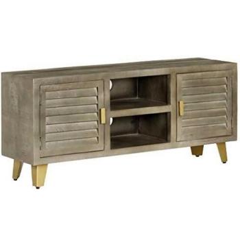 vidaXL Madera Maciza Mango Mueble TV Gris Latón 110x30x48 cm Mesilla Auxiliar