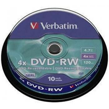 Verbatim DVD-RW 4.7GB 4x Speed Matt Silver - 10 Pack Spindle