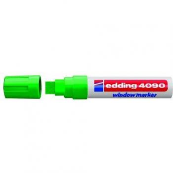 edding 4090-004 - Caja con 5 marcadores de tiza líquida para pizarras y vidrio con punta biselada, color verde