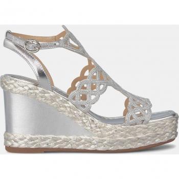 ALMA EN PENA V240987 Sandalias Abiertas Alpargatas Mujer Plata con cuña, puntera cuadrada y cierre con hebilla