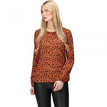 Regatta Women's Hadria Animal Print Blouse, Orange, Size 16, Long Sleeve, Curved Hem