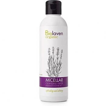 BIOLAVEN Agua micelar limpiador de maquillaje para piel sensible elimina los ojos y los labios. Maquillaje también adecuado para maquillaje resistente al agua. Cosmético natural vegano tamaño 200 ml.